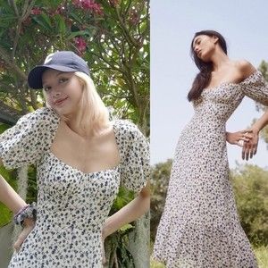 Reformation Floral Midi Dress in Cream and Black